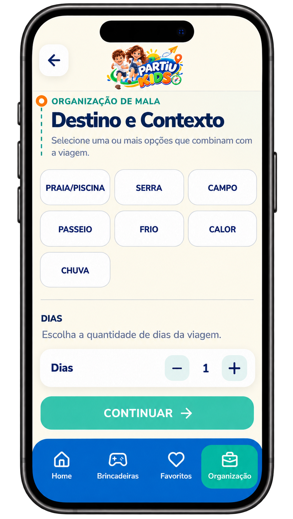 Bônus Organização e Viagem do Partiu Kids com listas de mala, higiene, cuidados com bebê e documentos para viagens com crianças.